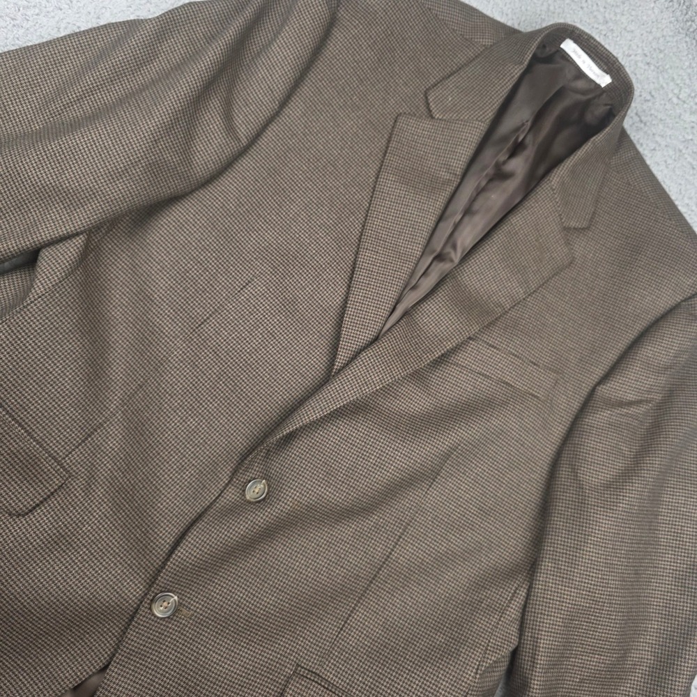 Chaps Sport Coat Men 44R Brown Micro Houndstooth Two Button Blazer Classic Fit